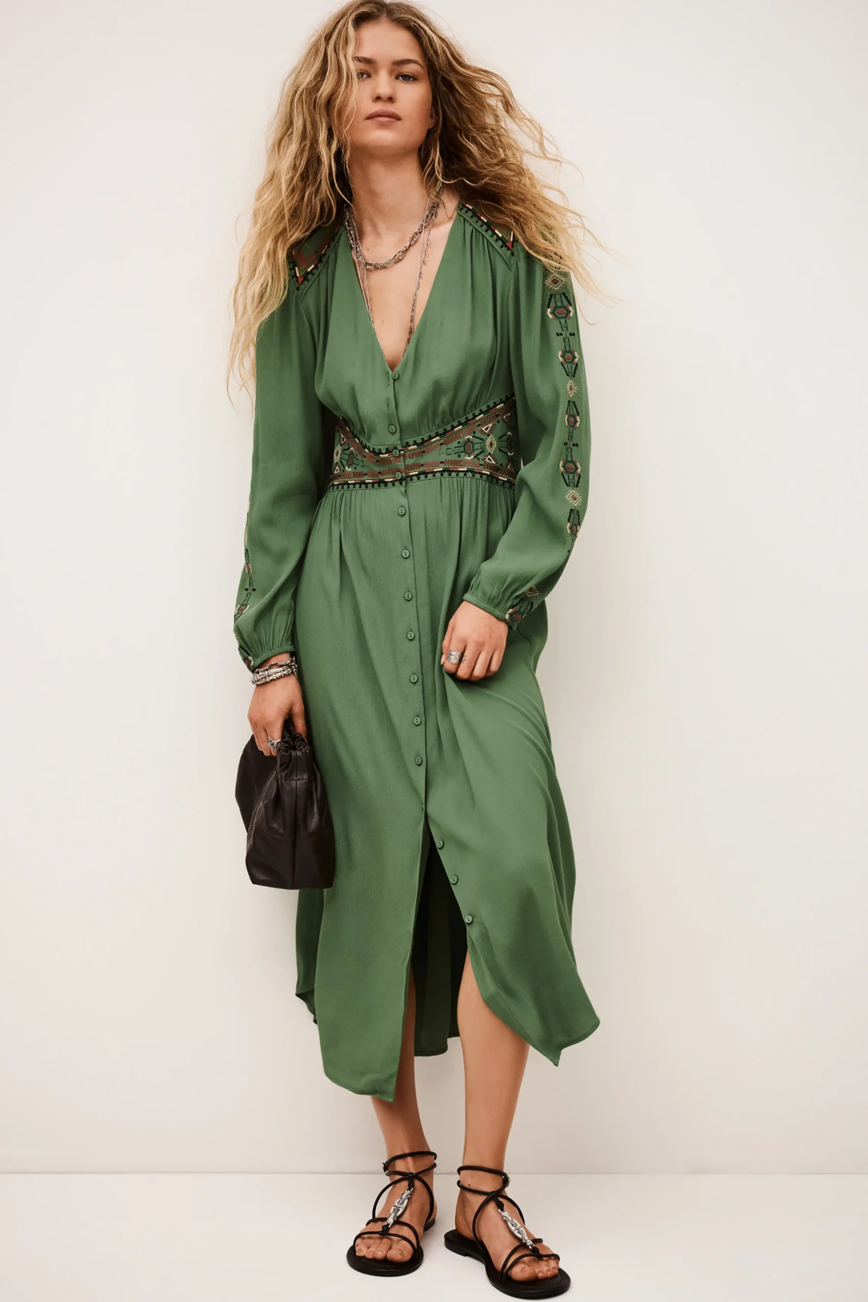Ba&Sh TINA robe longue brodée VERT Sale
