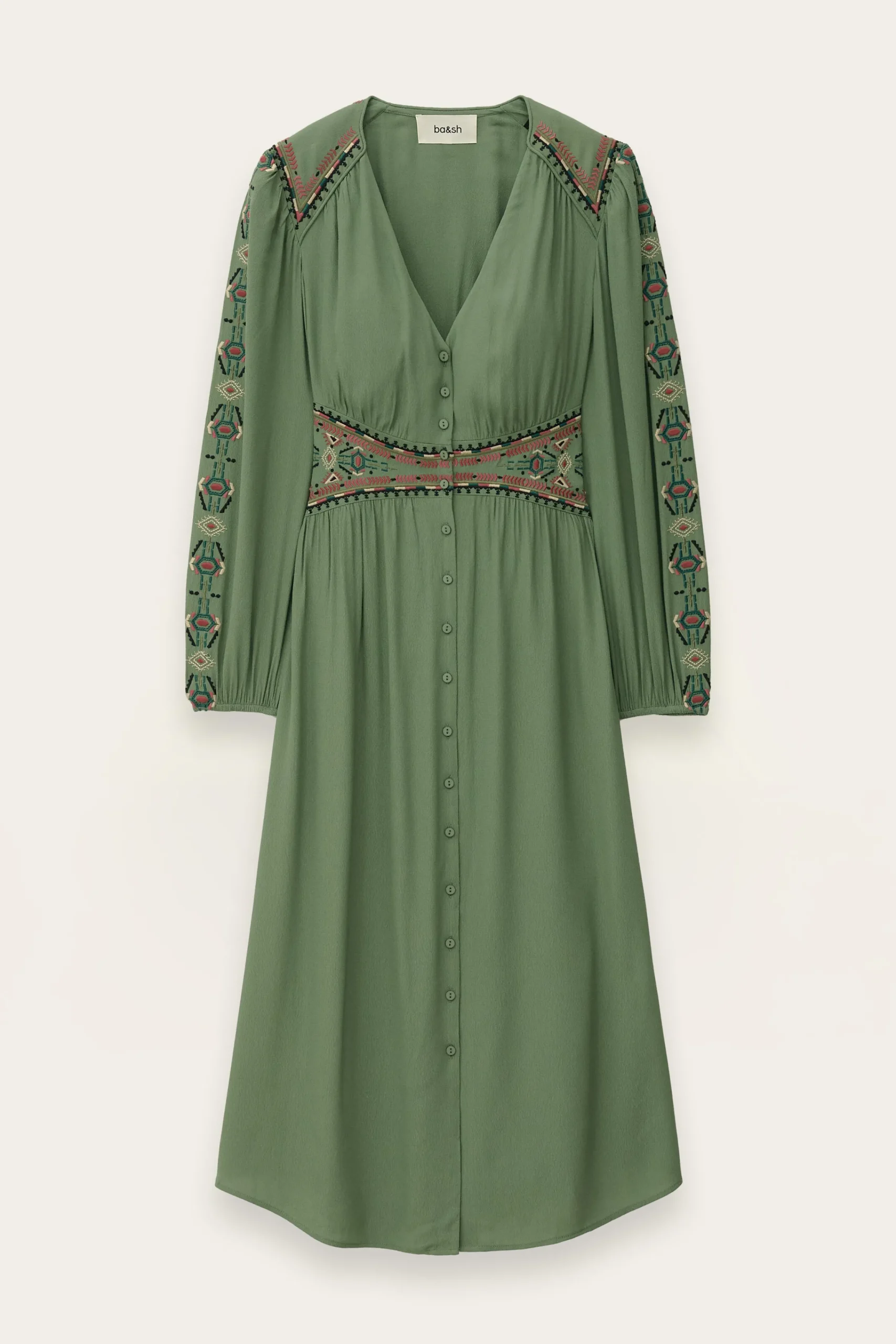 Ba&Sh TINA robe longue brodée VERT Sale