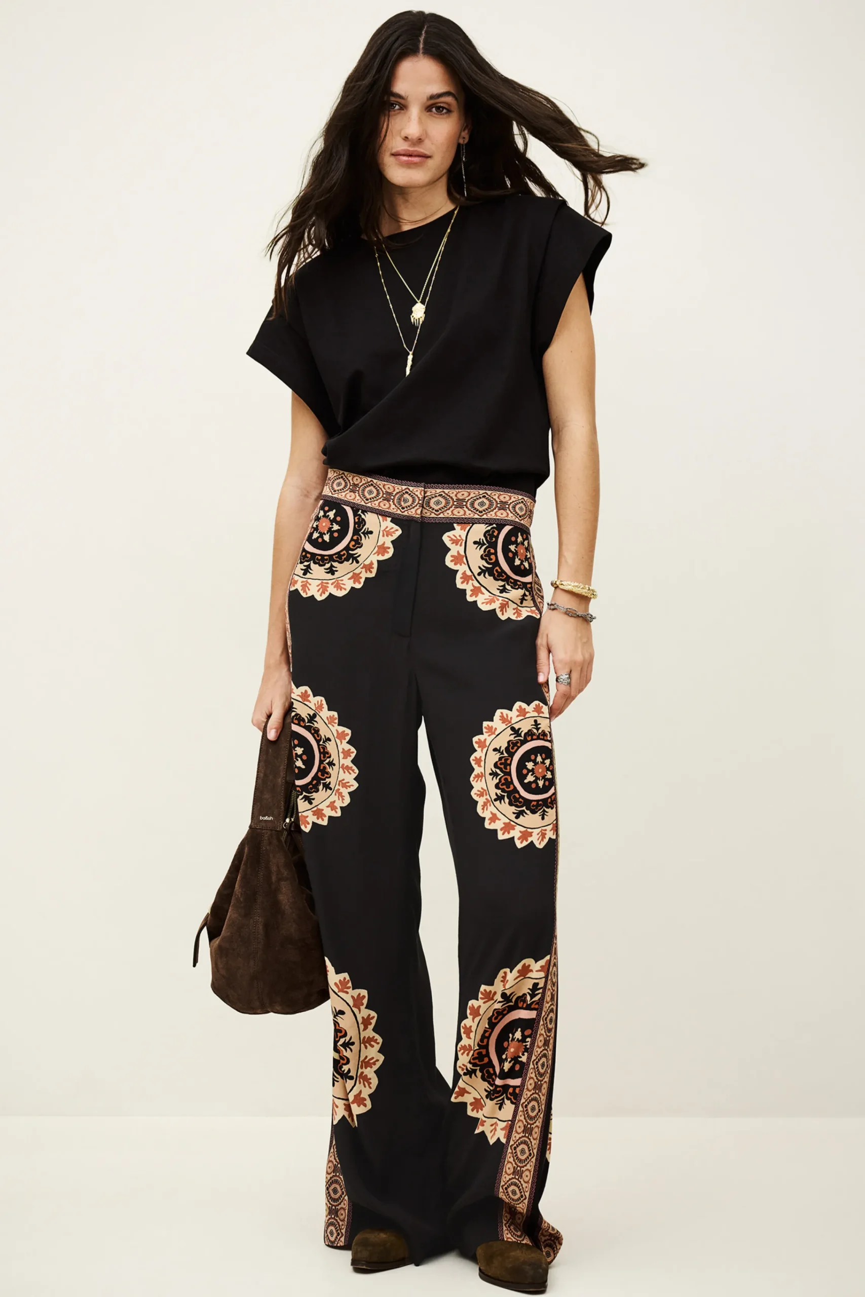Ba&Sh VALLA pantalon évasé imprimé GRIS Sale