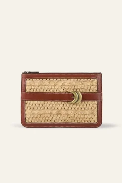 Ba&Sh YOUYOU pochette raphia tressé MARRON New